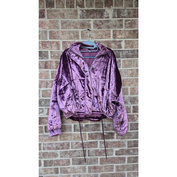 Free People Purple Velvet Bomber Jacket Size XS - Picture 3 of 5
